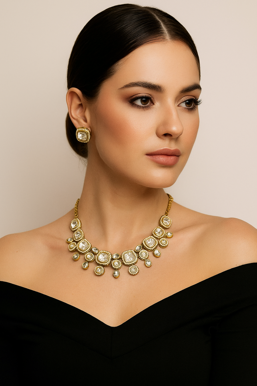 Classic Kundan Polki Necklace Set with Earrings & Maang Tikka – Bridal Jewellery